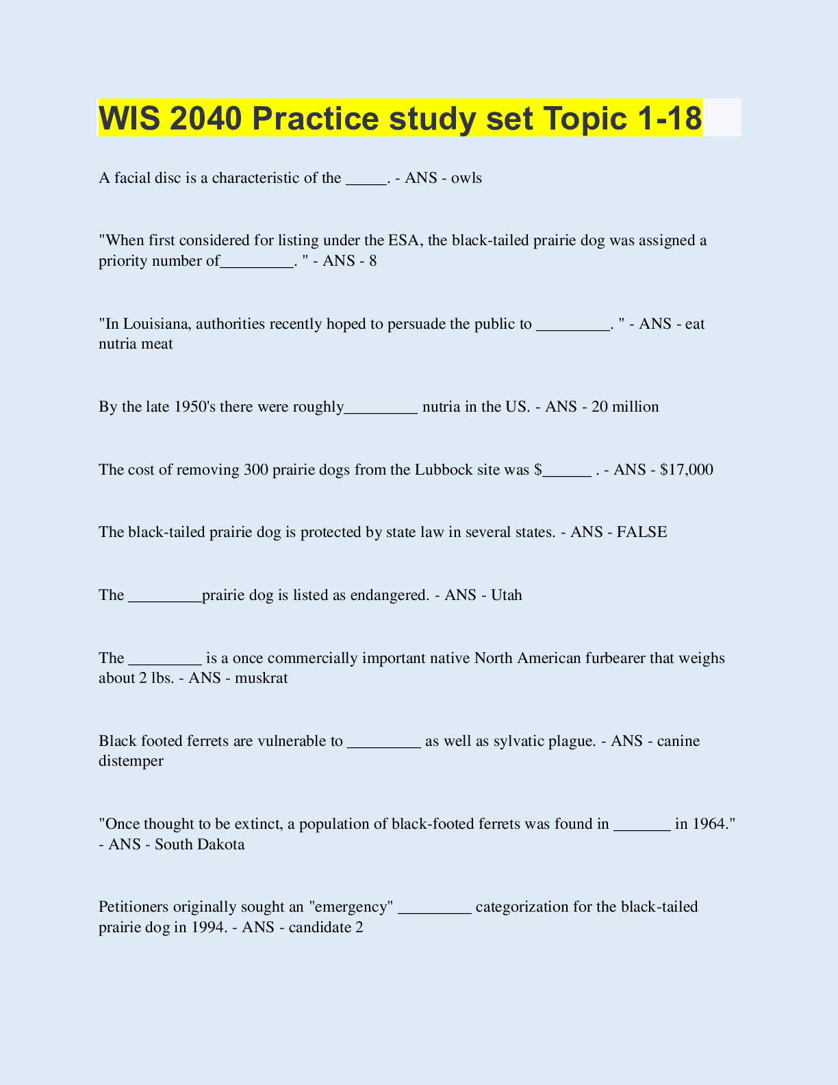 Preview image of WIS 2040 Practice study set Topic 1-18 document